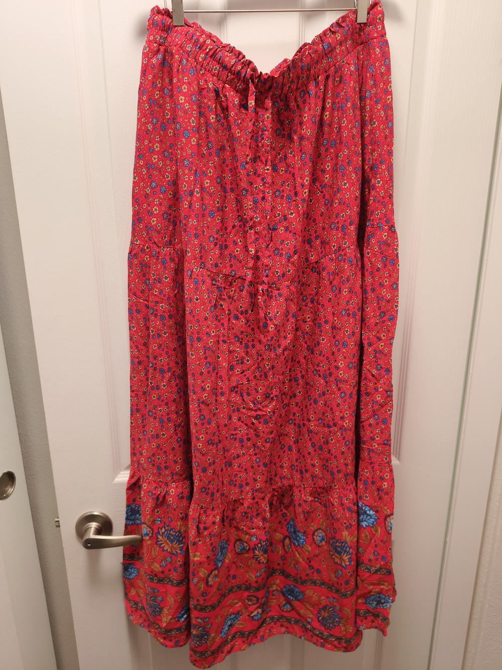 Prairie Core Floral Red Maxi Skirt Boho Peasant Witchy Renaissance Cottagecore
